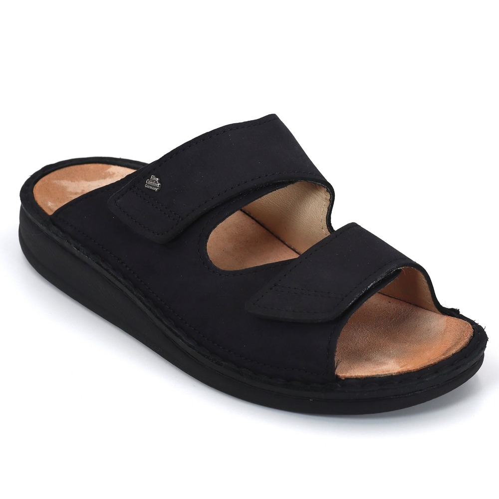 Finn Comfort Slide Sandals Mens 41 Black Nubuck Leather Adjustable Casual